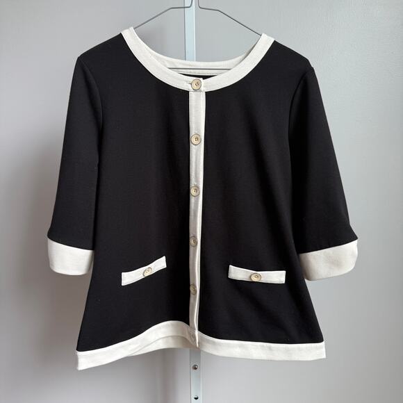 Covington‎ sz M black white open button cardigan - Picture 1 of 9